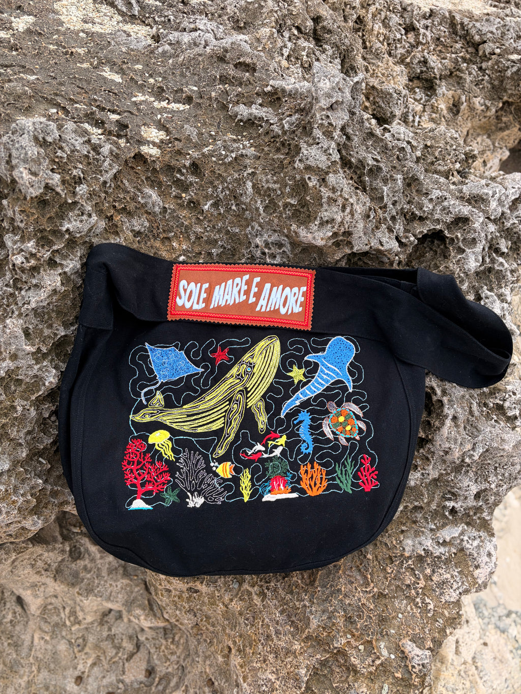 Nautical Beach Bag Embroidered Tote Bag 20L | Ocean Life Canvas Shoulder Bag | Coastal Vacation Tote
