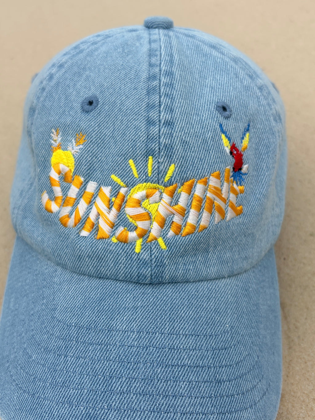 Sunshine 3D Embroidered Denim Dad Hat | Summer Beach Cap Aesthetic | Tropical Vacation Hat