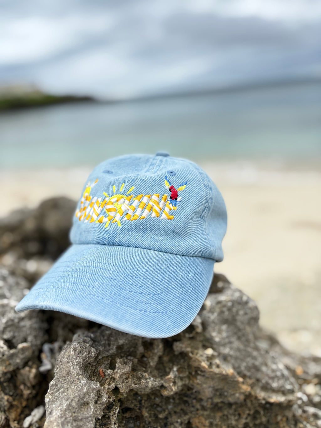 Sunshine 3D Embroidered Denim Dad Hat | Summer Beach Cap Aesthetic | Tropical Vacation Hat