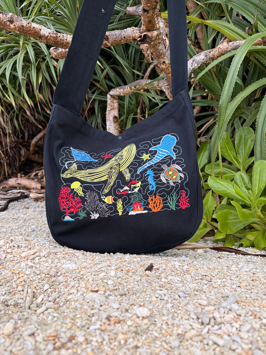 Nautical Beach Bag Embroidered Tote Bag 20L | Ocean Life Canvas Shoulder Bag | Coastal Vacation Tote
