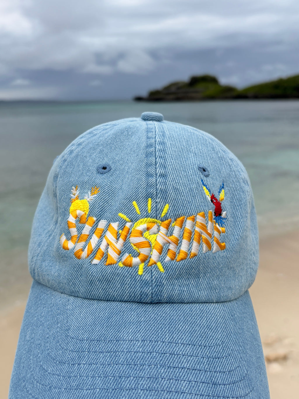 Sunshine 3D Embroidered Denim Dad Hat | Summer Beach Cap Aesthetic | Tropical Vacation Hat