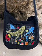 Nautical Beach Bag Embroidered Tote Bag 20L | Ocean Life Canvas Shoulder Bag | Coastal Vacation Tote