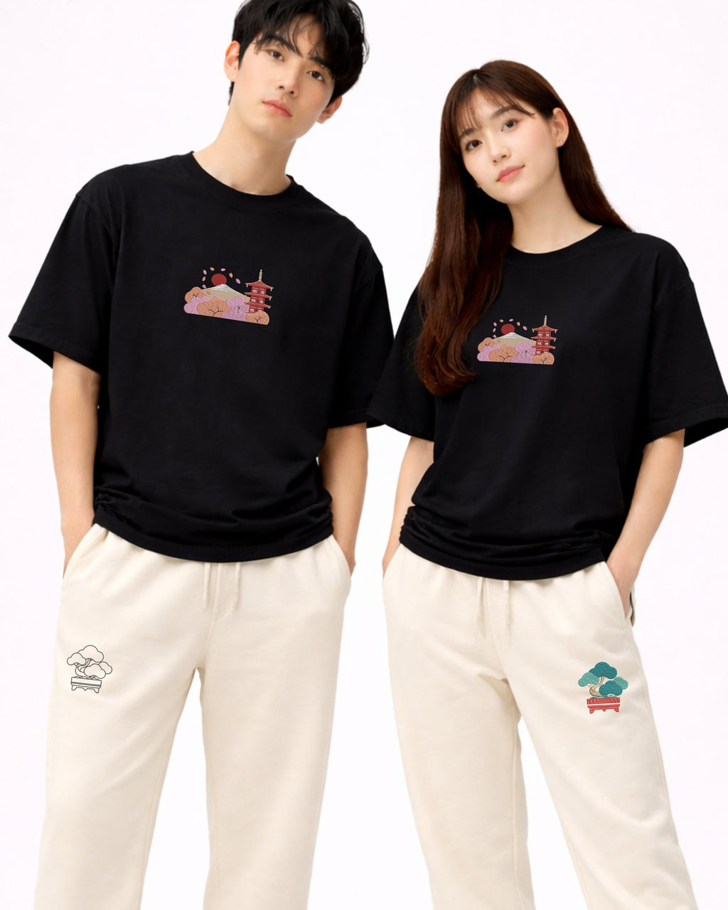 Andrew Joyce limited edition 300gsm white organic cotton T-shirt featuring high-density Japanese  Chureito Fuji Pagoda embroidery.