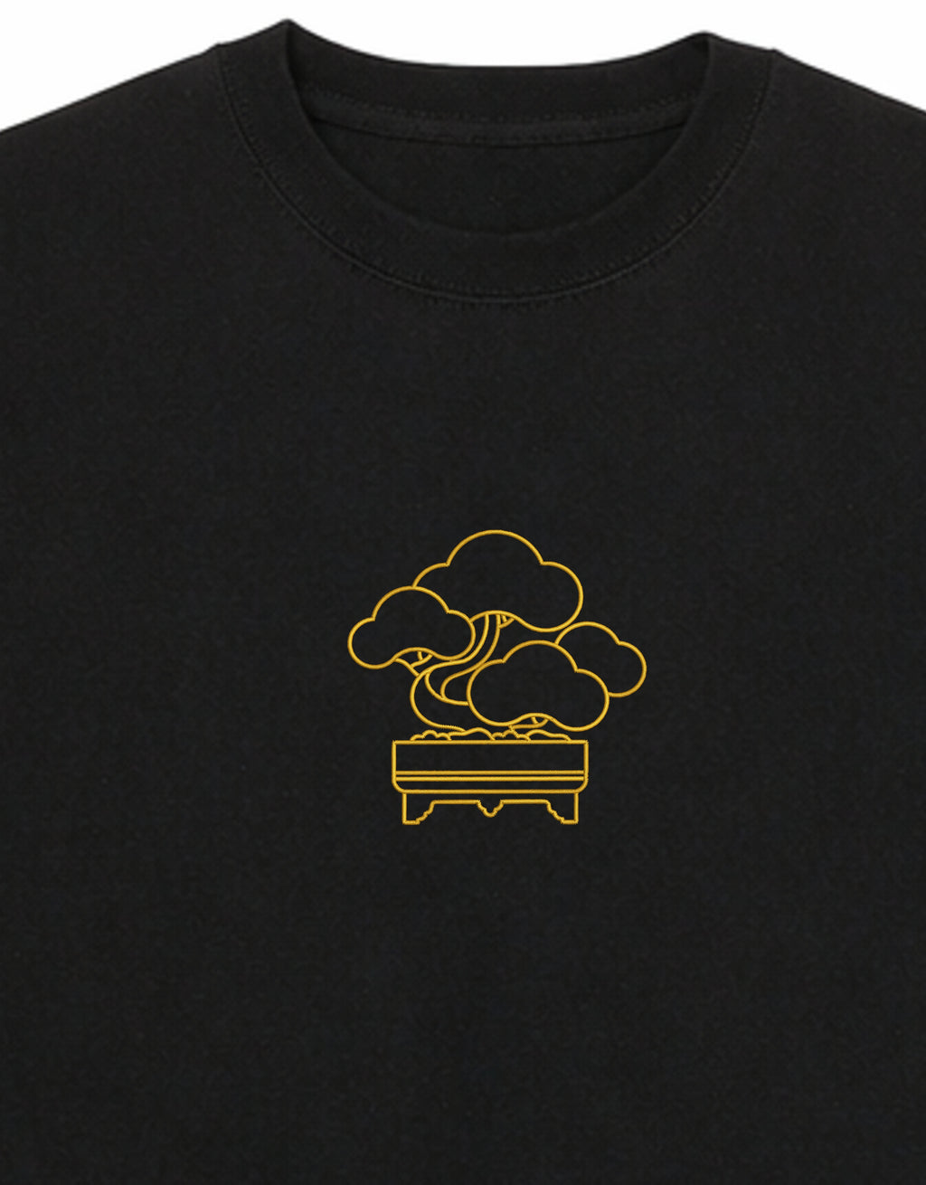 Andrew Joyce limited edition 300gsm white organic cotton T-shirt featuring high-density Japanese bonsai embroidery.