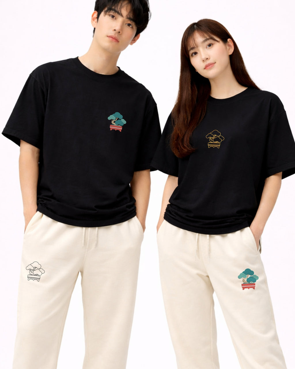 Andrew Joyce limited edition 300gsm white organic cotton T-shirt featuring high-density Japanese bonsai embroidery.