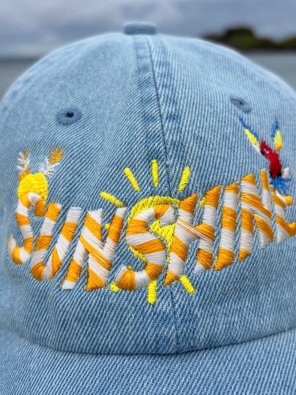 Sunshine 3D Embroidered Denim Dad Hat | Summer Beach Cap Aesthetic | Tropical Vacation Hat