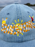 Sunshine 3D Embroidered Denim Dad Hat | Summer Beach Cap Aesthetic | Tropical Vacation Hat