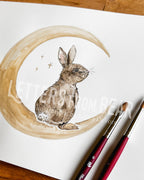 Moonlight Bunny Embroidered 450GSM Heavyweight Pullover Hoodie Sweatshirt