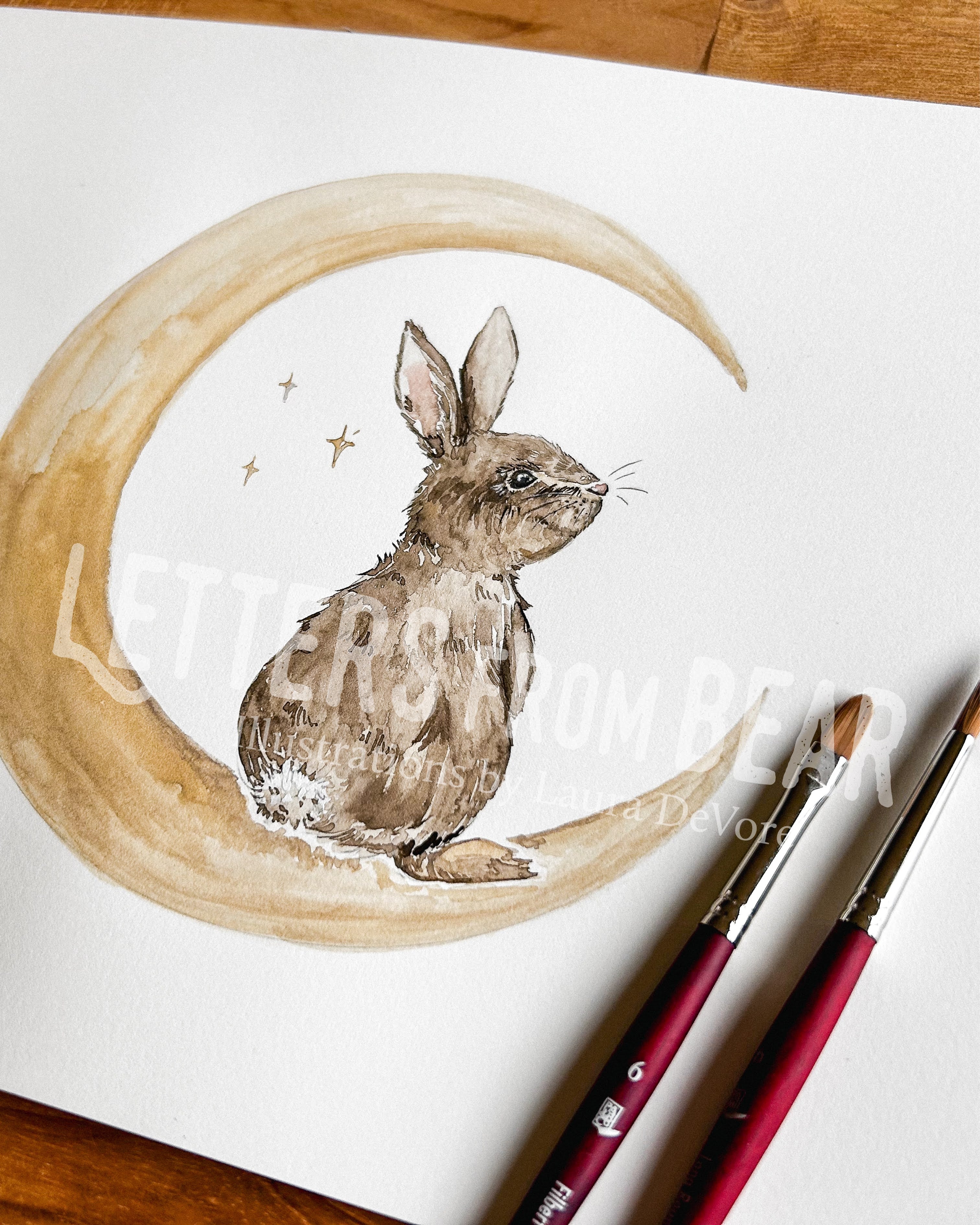Moonlight Bunny Embroidered 250 GSM Organic Cotton T shirt | Adults and Kids Matching Set