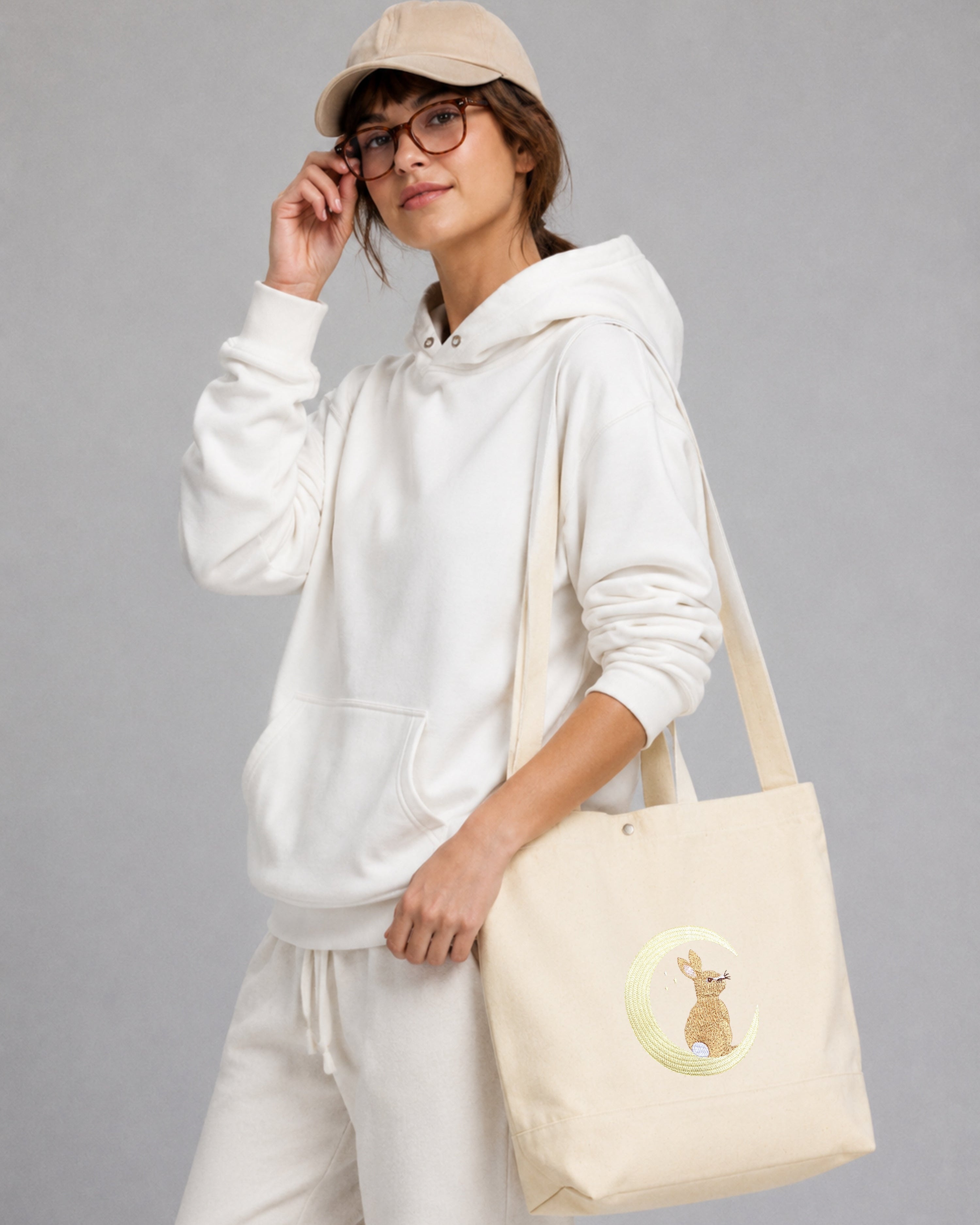 Moonlight Bunny Embroidered 17L Eco-Sustainable Tote Bag
