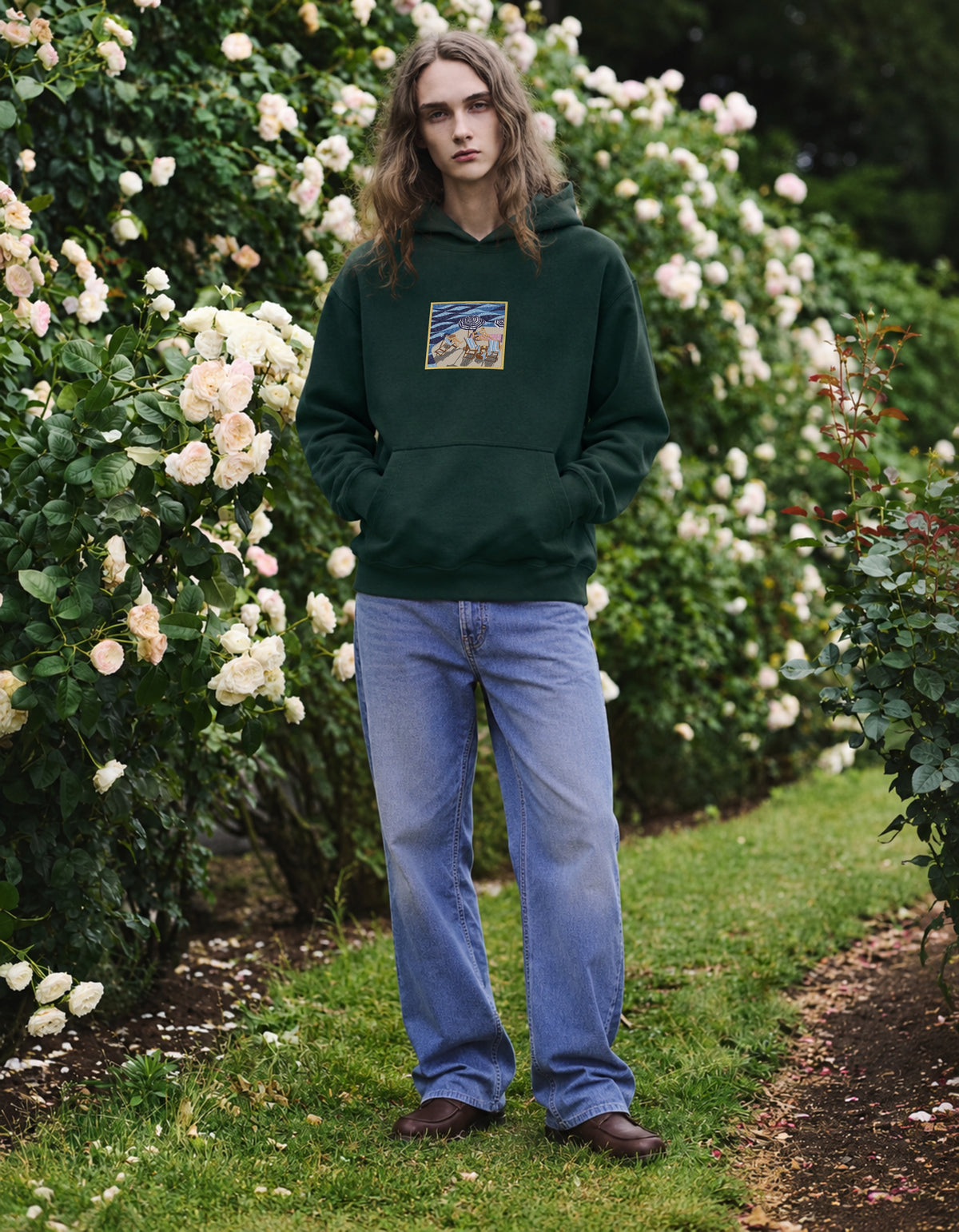Beach Day Embroidered Hoodie | Coastal Art 320 GSM French Terry Hoodie