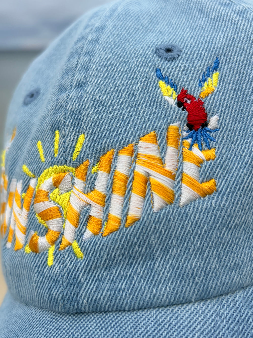 Sunshine 3D Embroidered Denim Dad Hat | Summer Beach Cap Aesthetic | Tropical Vacation Hat