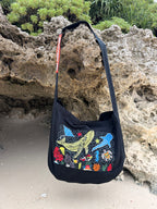 Nautical Beach Bag Embroidered Tote Bag 20L | Ocean Life Canvas Shoulder Bag | Coastal Vacation Tote