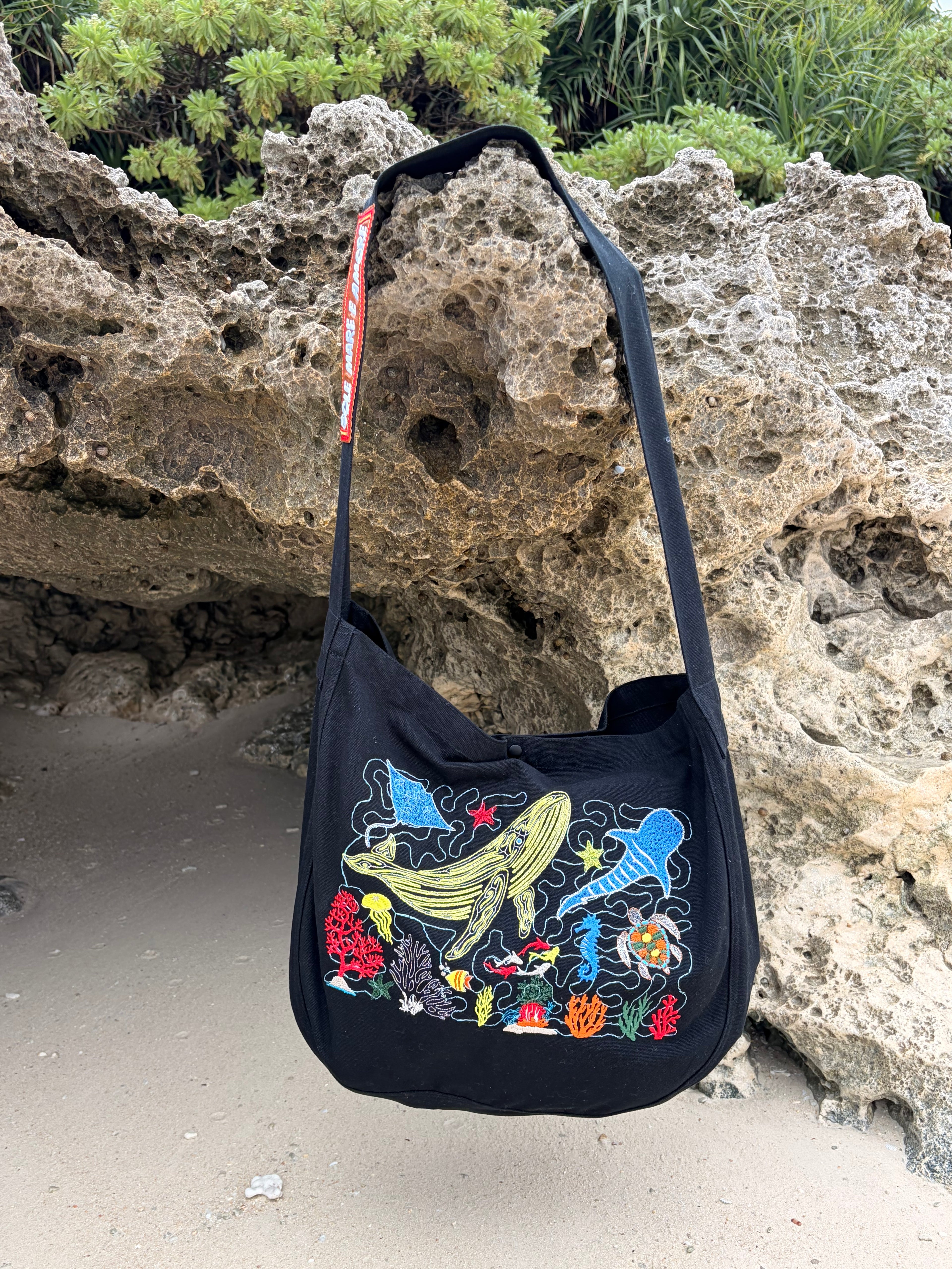 マリンビーチバッグ 刺繍トートバッグ 20L | 海洋生物キャンバスショルダーバッグ | 海辺バケーション用トート