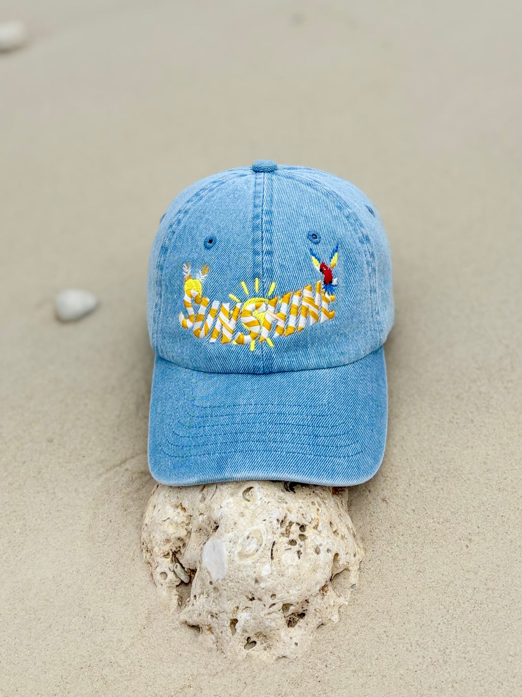 Sunshine 3D Embroidered Denim Dad Hat | Summer Beach Cap Aesthetic | Tropical Vacation Hat