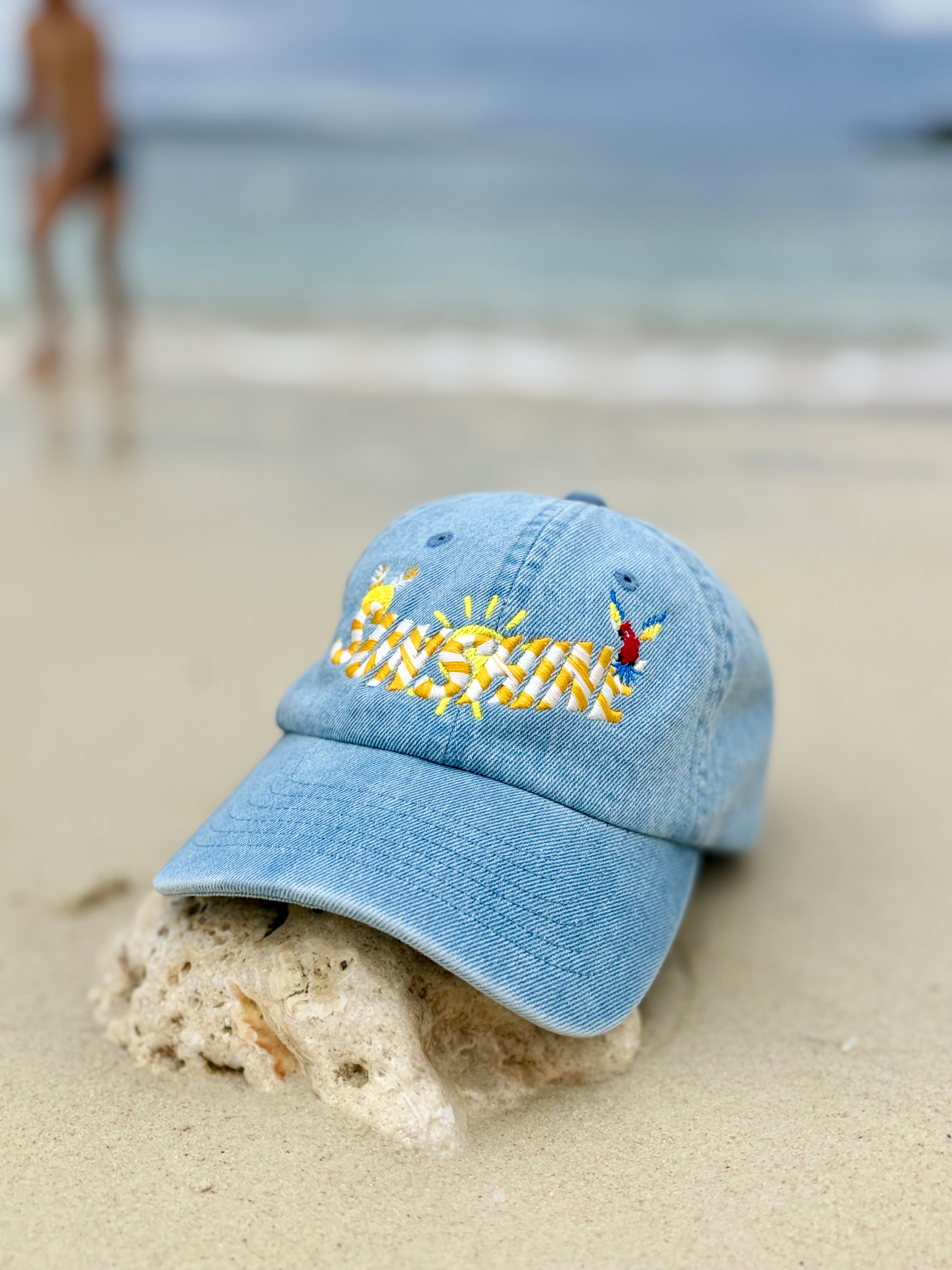 Sunshine 3D Embroidered Denim Dad Hat | Summer Beach Cap Aesthetic | Tropical Vacation Hat