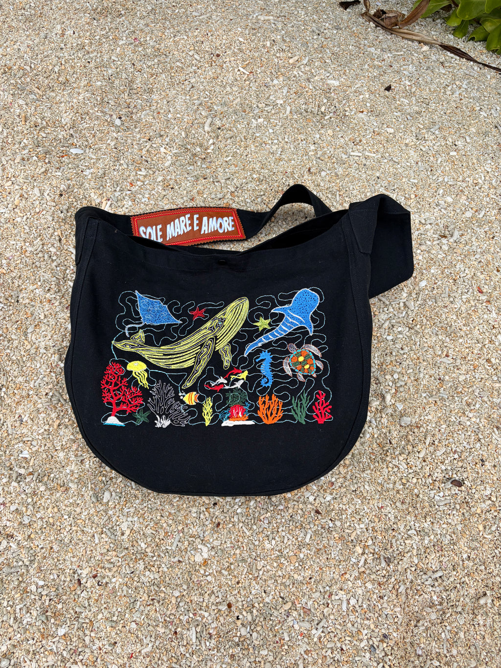 Nautical Beach Bag Embroidered Tote Bag 20L | Ocean Life Canvas Shoulder Bag | Coastal Vacation Tote