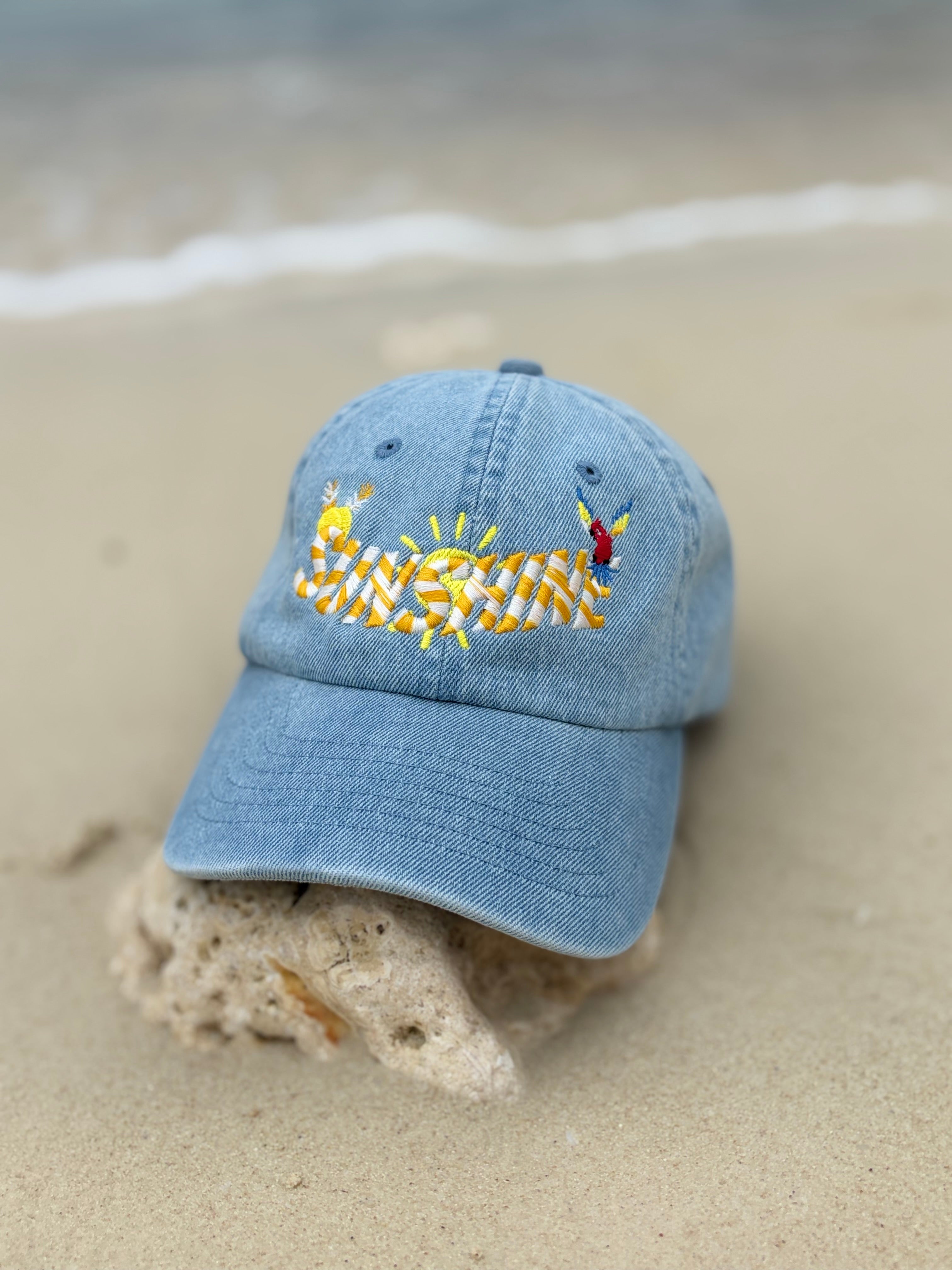 Sunshine 3D Embroidered Denim Dad Hat | Summer Beach Cap Aesthetic | Tropical Vacation Hat