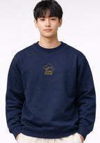 Front view of Japanese Bonsai Andrew Joyce limited edition 450gsm navy sweatshirt with high-fidelity embroidery and multi-dimensional stitch textures.