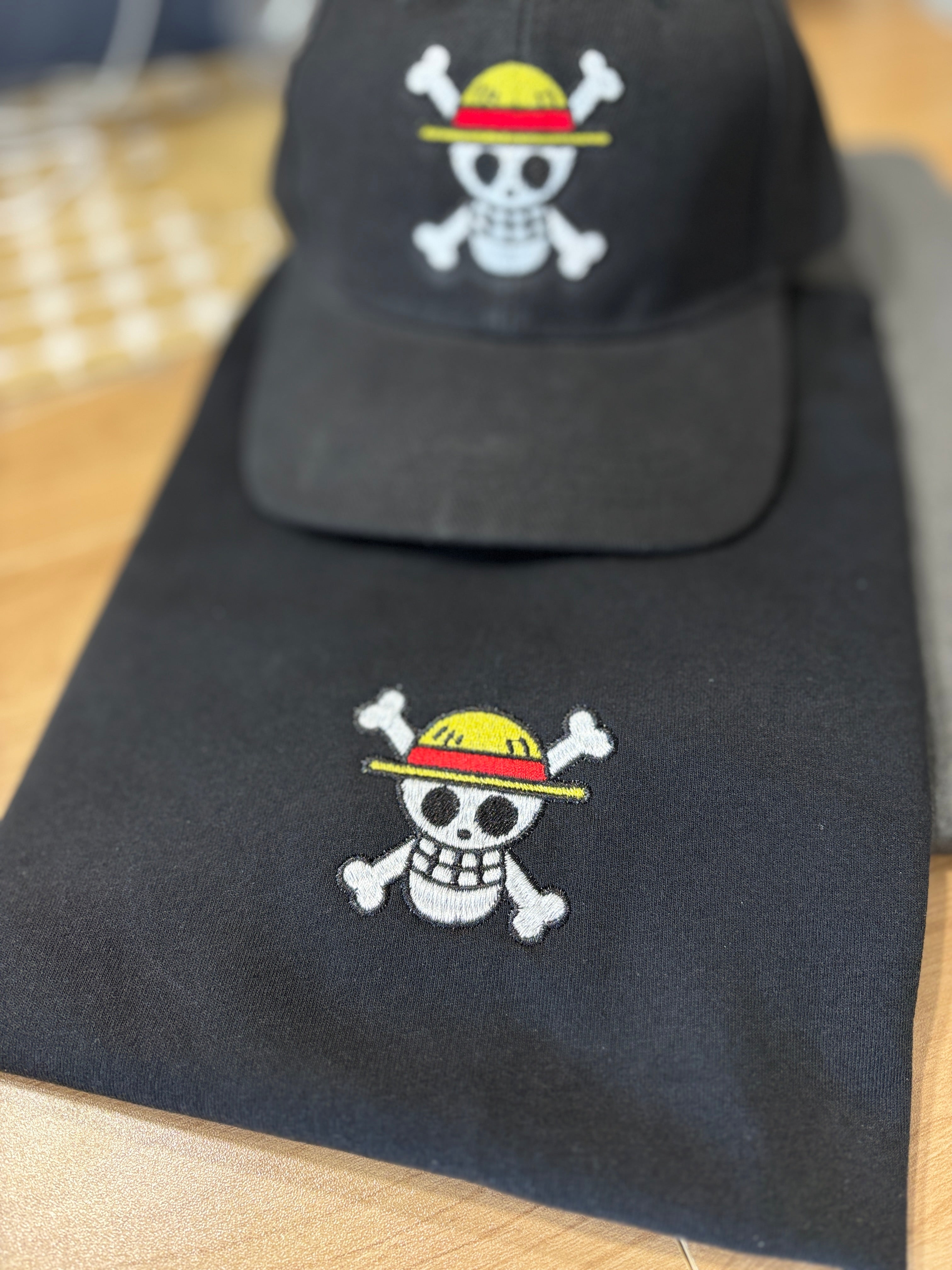 One Piece Straw Hat Embroidered T-Shirt – Heavyweight Organic Cotton Anime Shirt