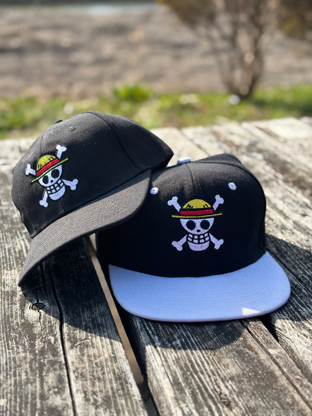 One Piece Straw Hat Pirates Embroidered Flat Brim Baseball Cap