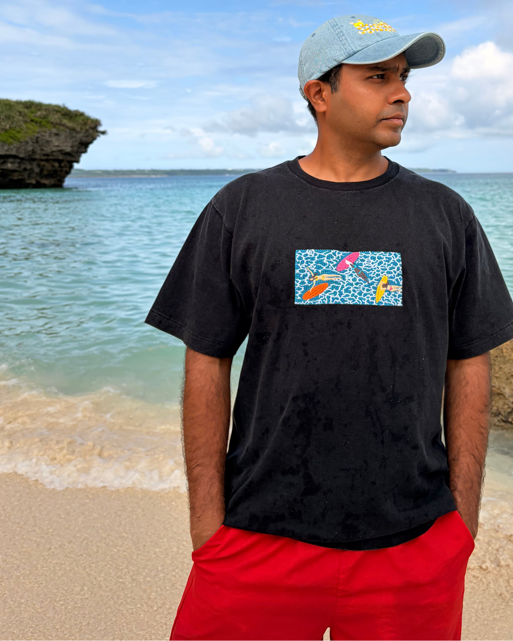 Embroidered Summer Pool Party Premium Cotton T shirt