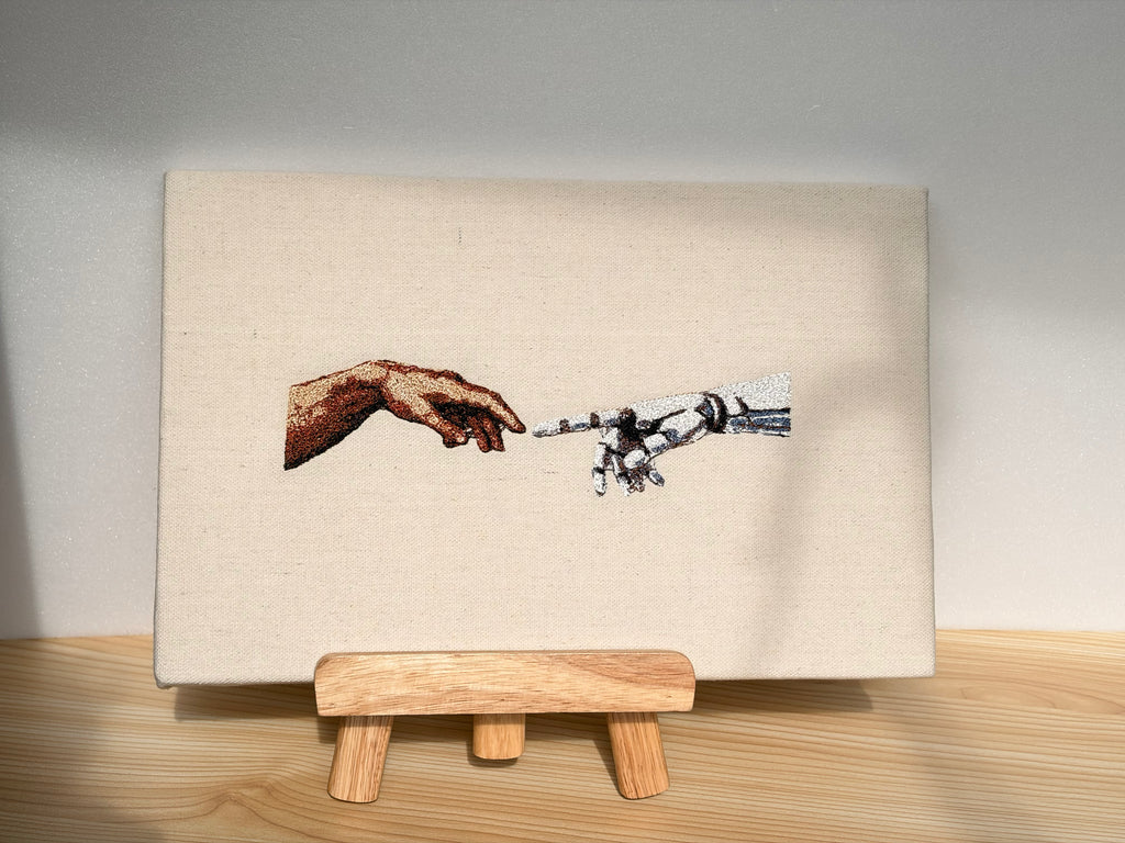Creation of Adam and AI Embroidered Wall Decor Canvas Frame