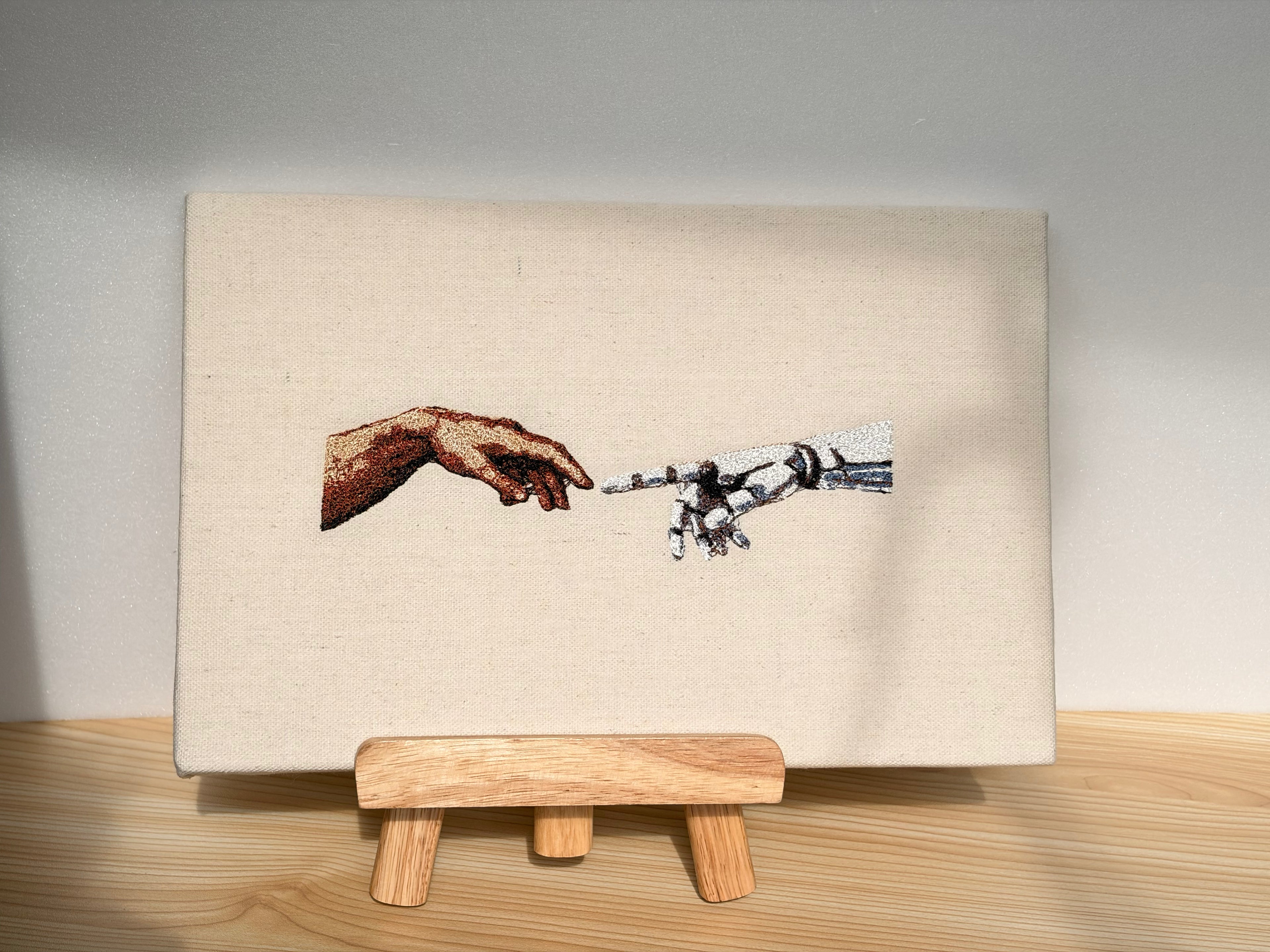 Creation of Adam and AI Embroidered Wall Decor Canvas Frame