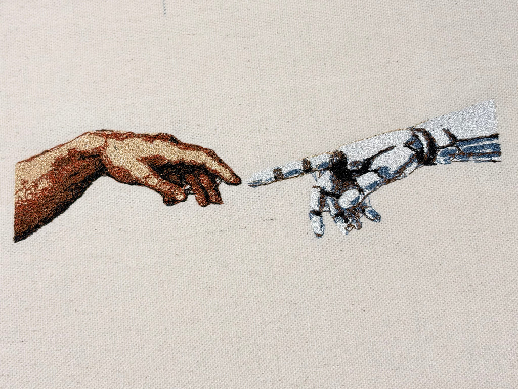 Creation of Adam and AI Embroidered Wall Decor Canvas Frame