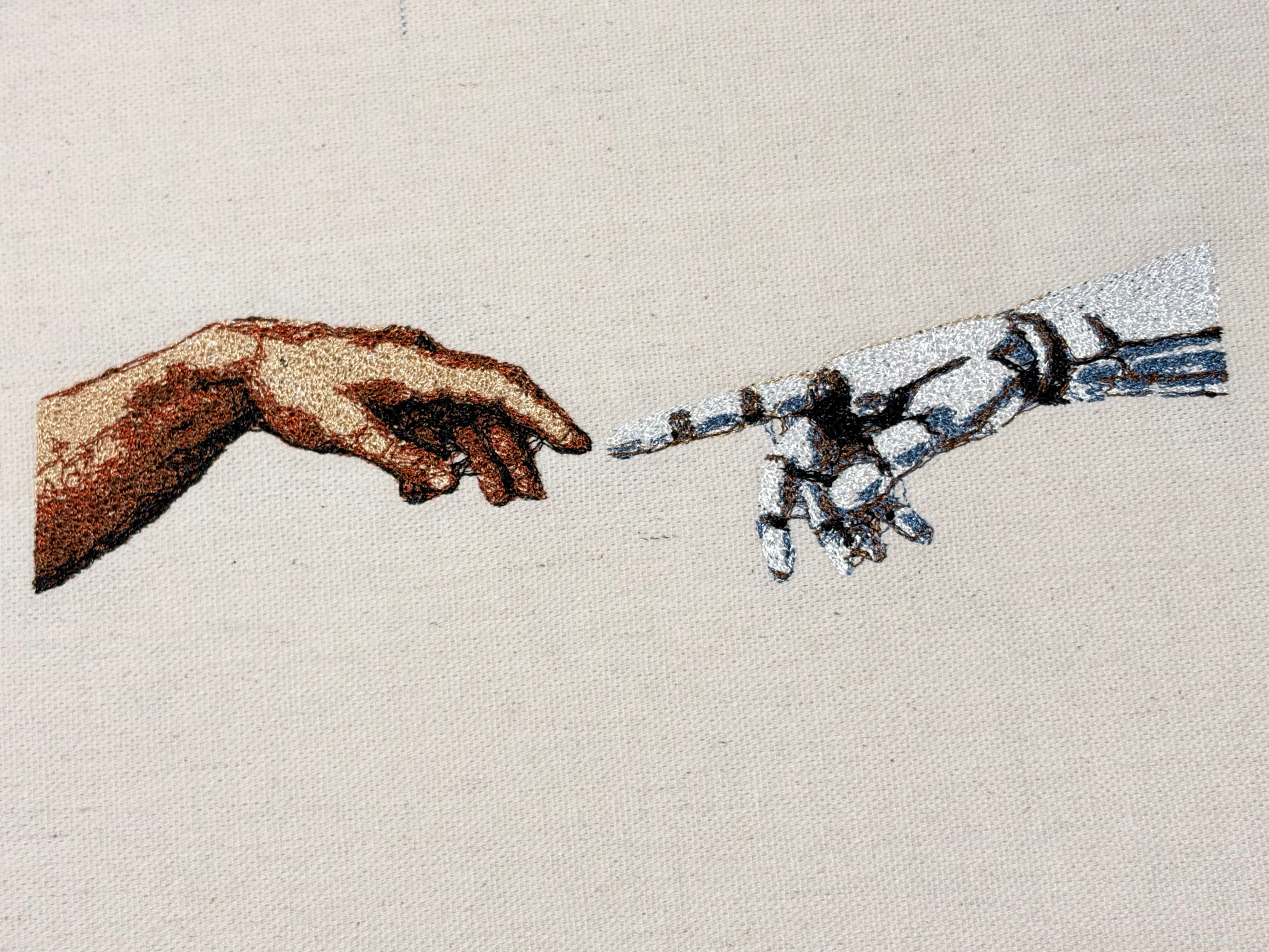 Creation of Adam and AI Embroidered Wall Decor Canvas Frame