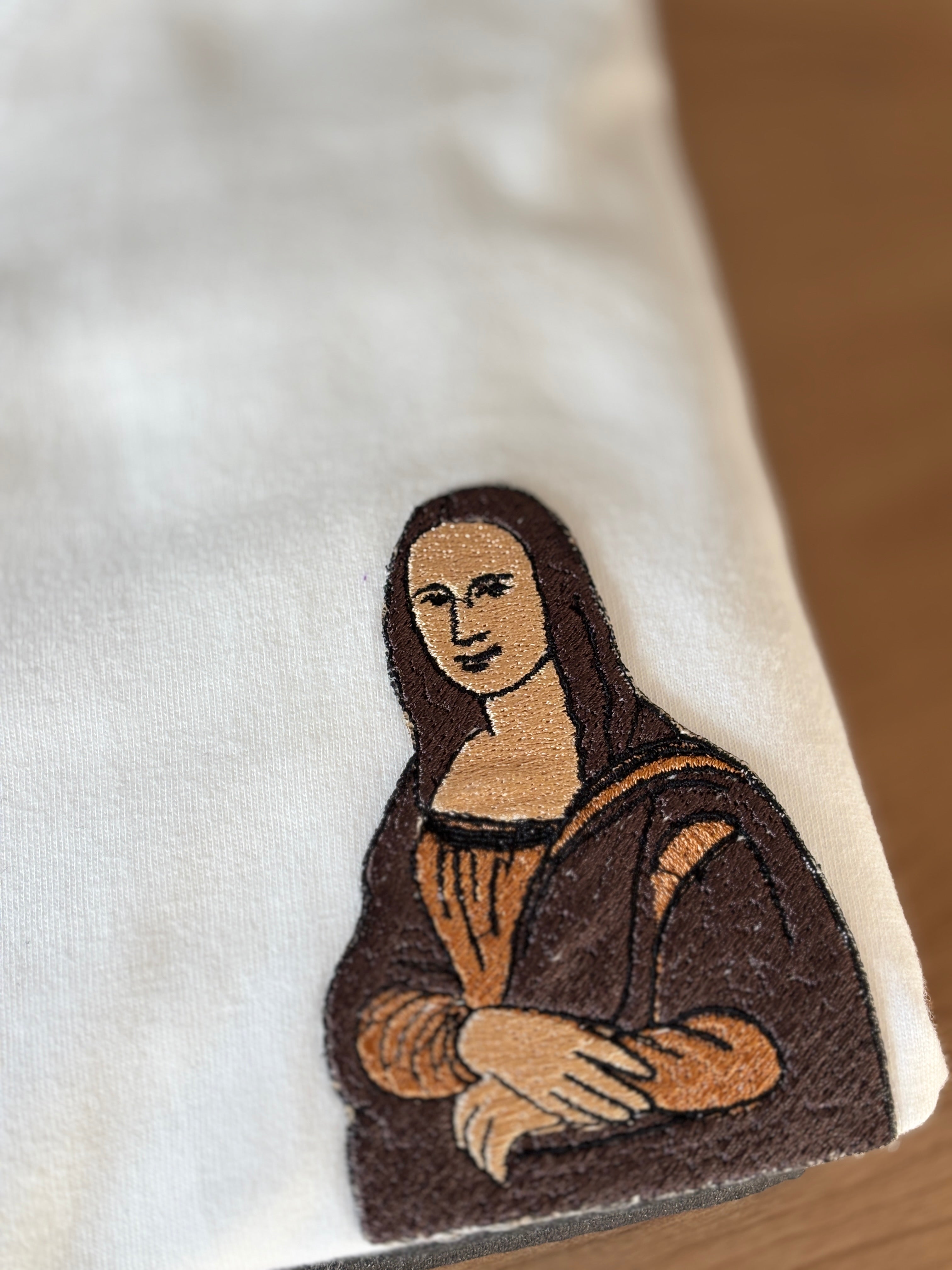 Mona Lisa Leonardo Da Vinci Premium Cotton Heavyweight Embroidered T shirt