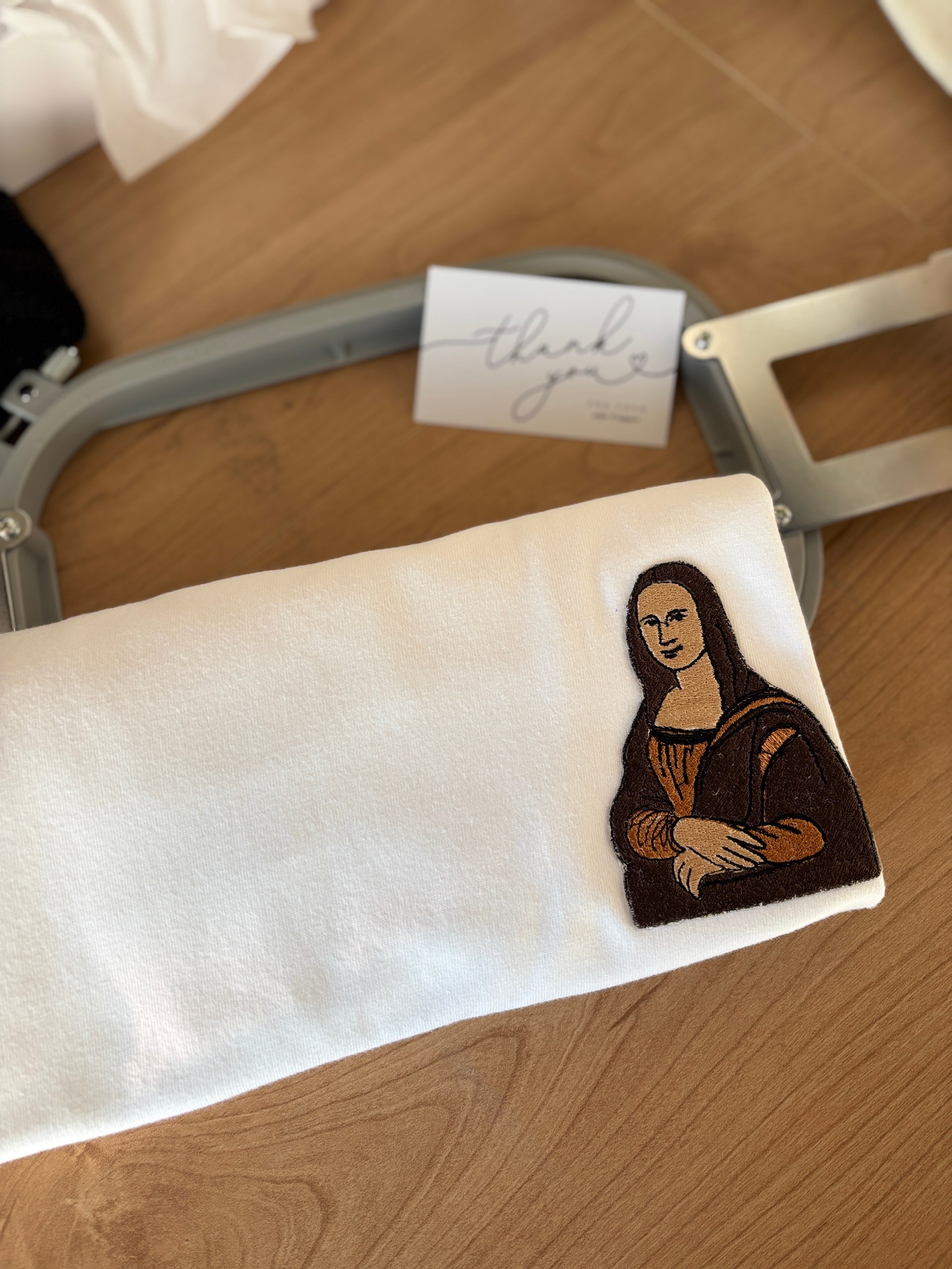 Mona Lisa Leonardo Da Vinci Premium Cotton Heavyweight Embroidered T shirt