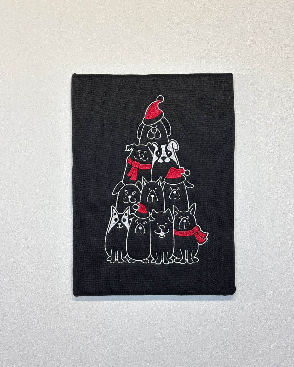 Marco de lienzo para decoración de pared con bordado de árbol de Navidad para amantes de los perros