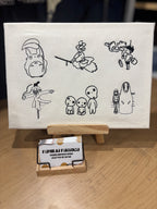 Decoración de pared con marco de lienzo bordado con arte lineal inspirado en Ghibli