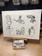 Decoración de pared con marco de lienzo bordado con arte lineal inspirado en Ghibli