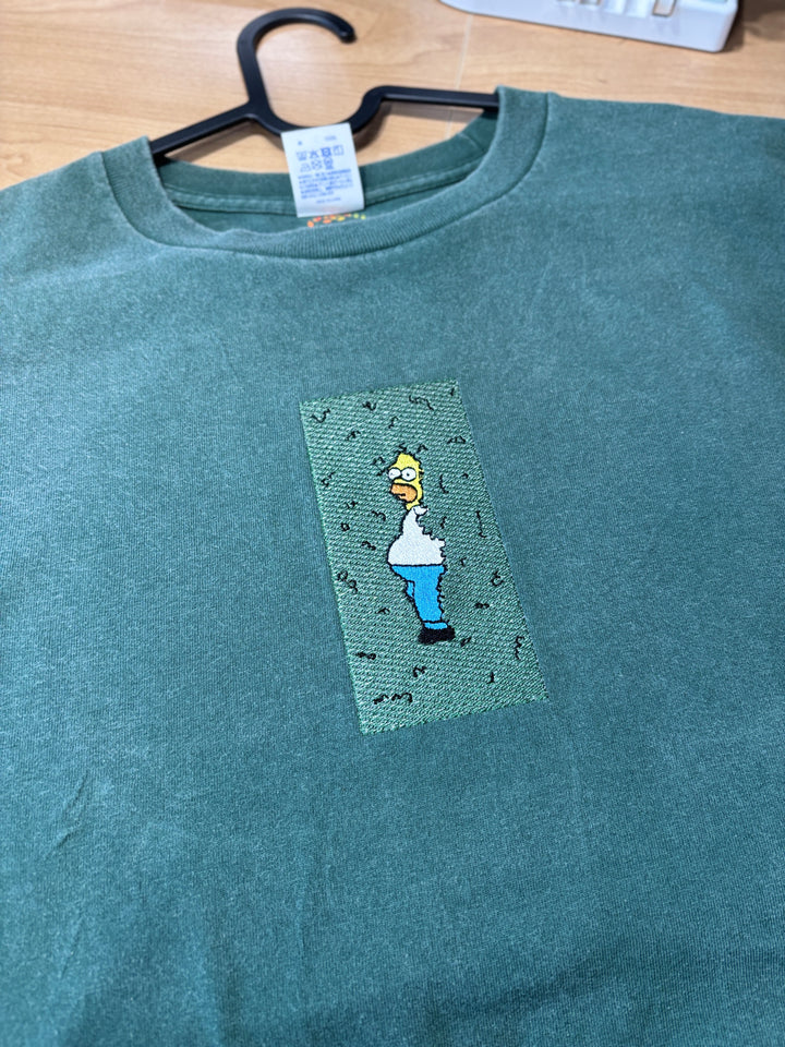 Homer Simpson Hiding in Bush Premium Cotton Heavyweight Embroidered T shirt