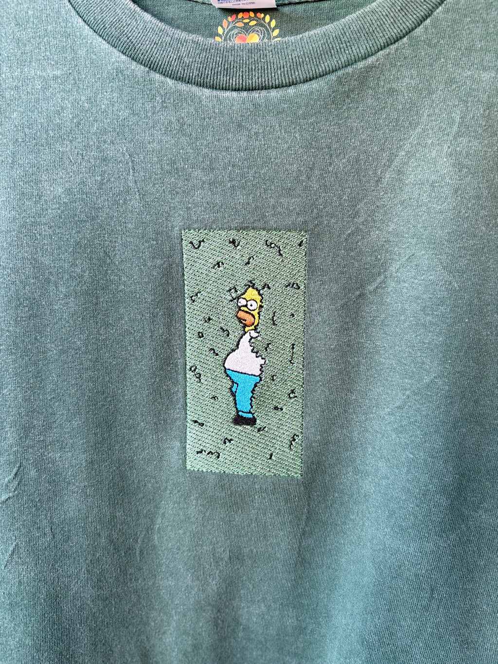 Homer Simpson Hiding in Bush Premium Cotton Heavyweight Embroidered T shirt