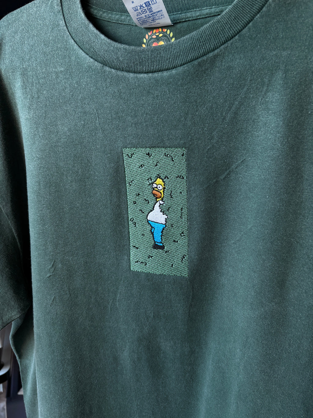 Homer Simpson Hiding in Bush Premium Cotton Heavyweight Embroidered T shirt