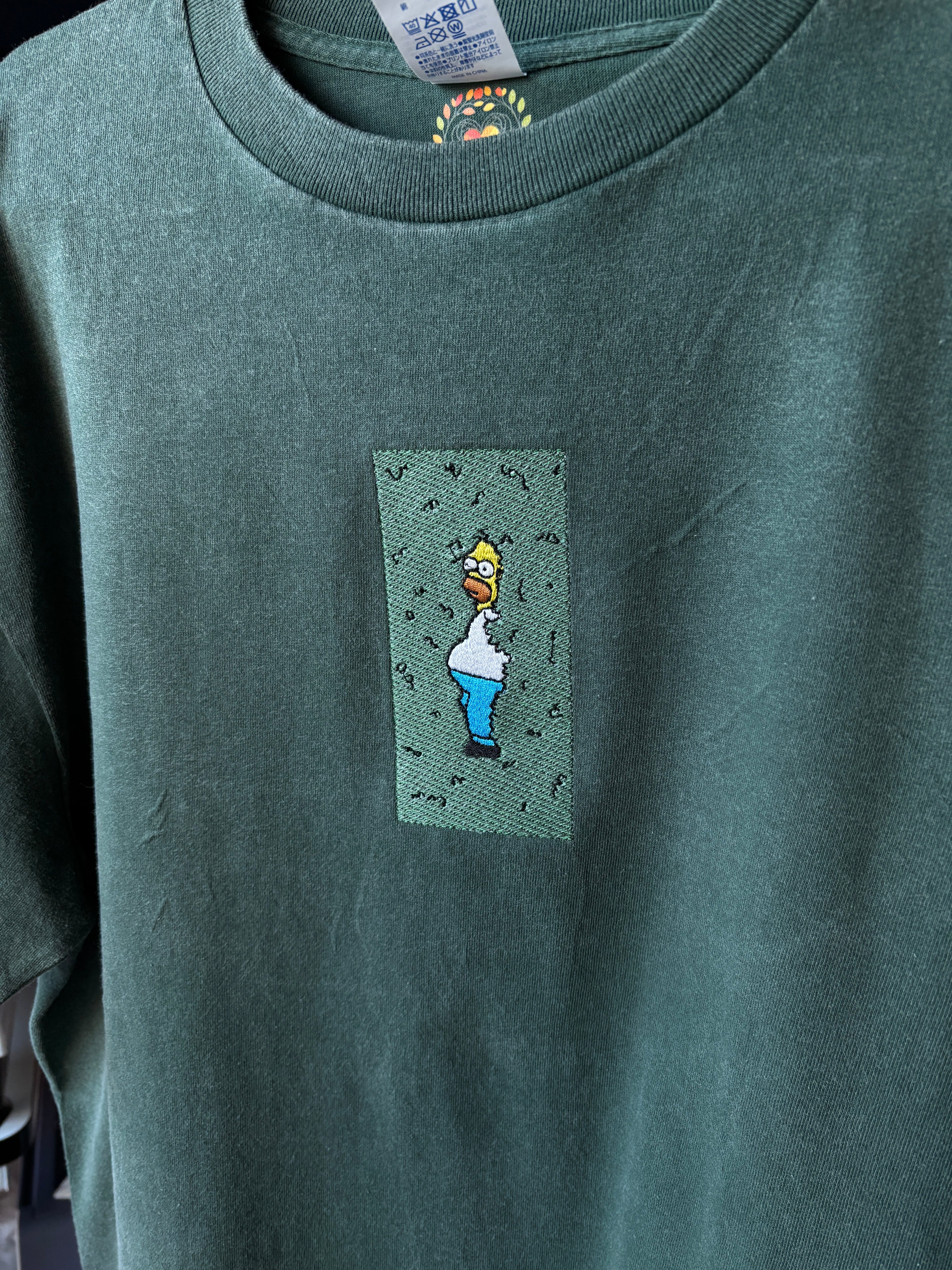 Homer Simpson Hiding in Bush Premium Cotton Heavyweight Embroidered T shirt