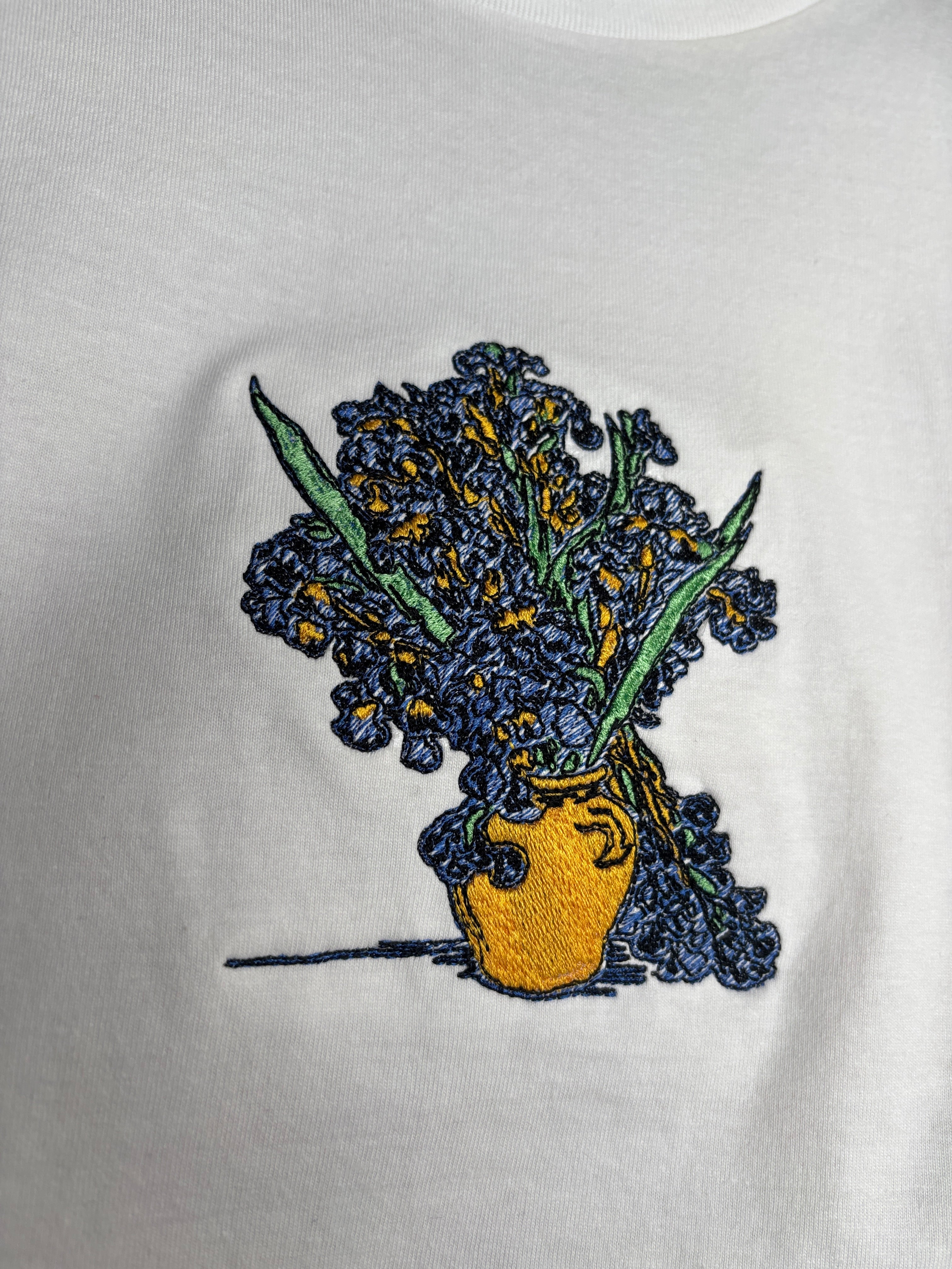 Embroidered Vincent Van Gogh Iris vase Premium Cotton Heavyweight T shirt