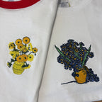 Embroidered Vincent Van Gogh Iris vase Premium Cotton Heavyweight T shirt