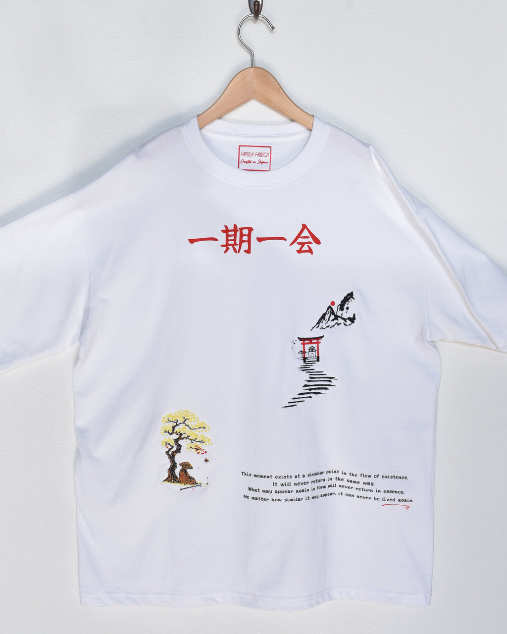 日本の侍の美徳「一期一会」刺繍入り厚手320GSMプレミアムコットンTシャツ | 限定版 | – ホワイト サイズL | グローバル無料配送