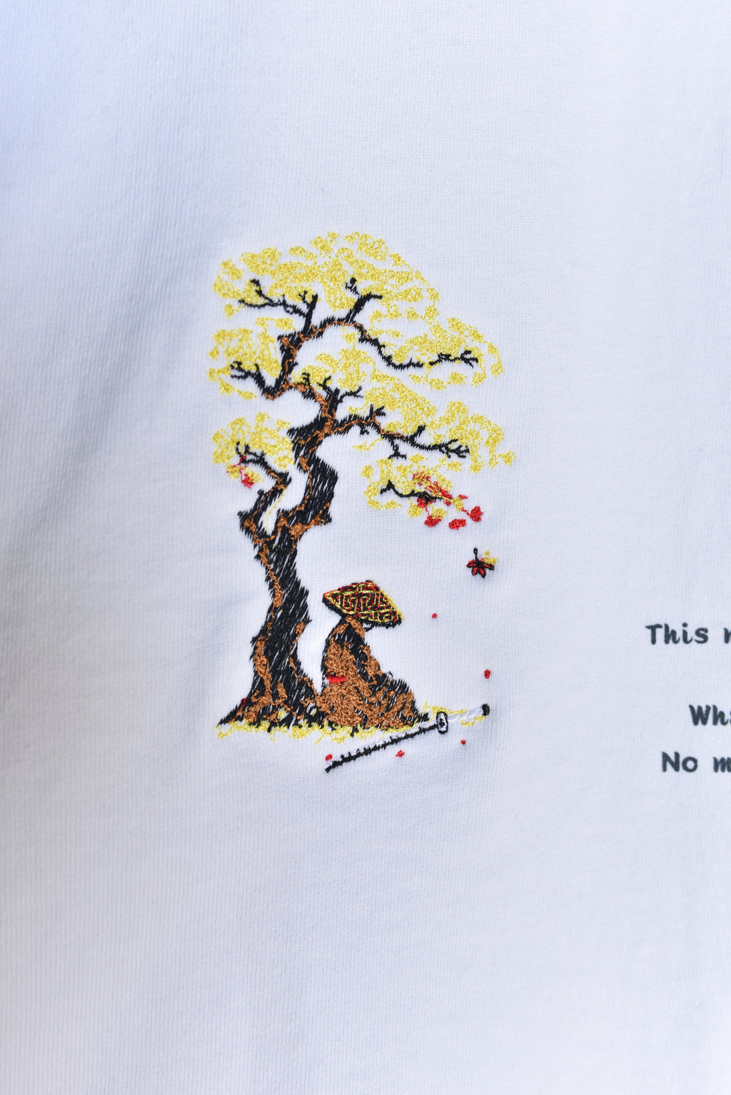 日本の侍の美徳「一期一会」刺繍入り厚手320GSMプレミアムコットンTシャツ | 限定版 | – ホワイト サイズL | グローバル無料配送