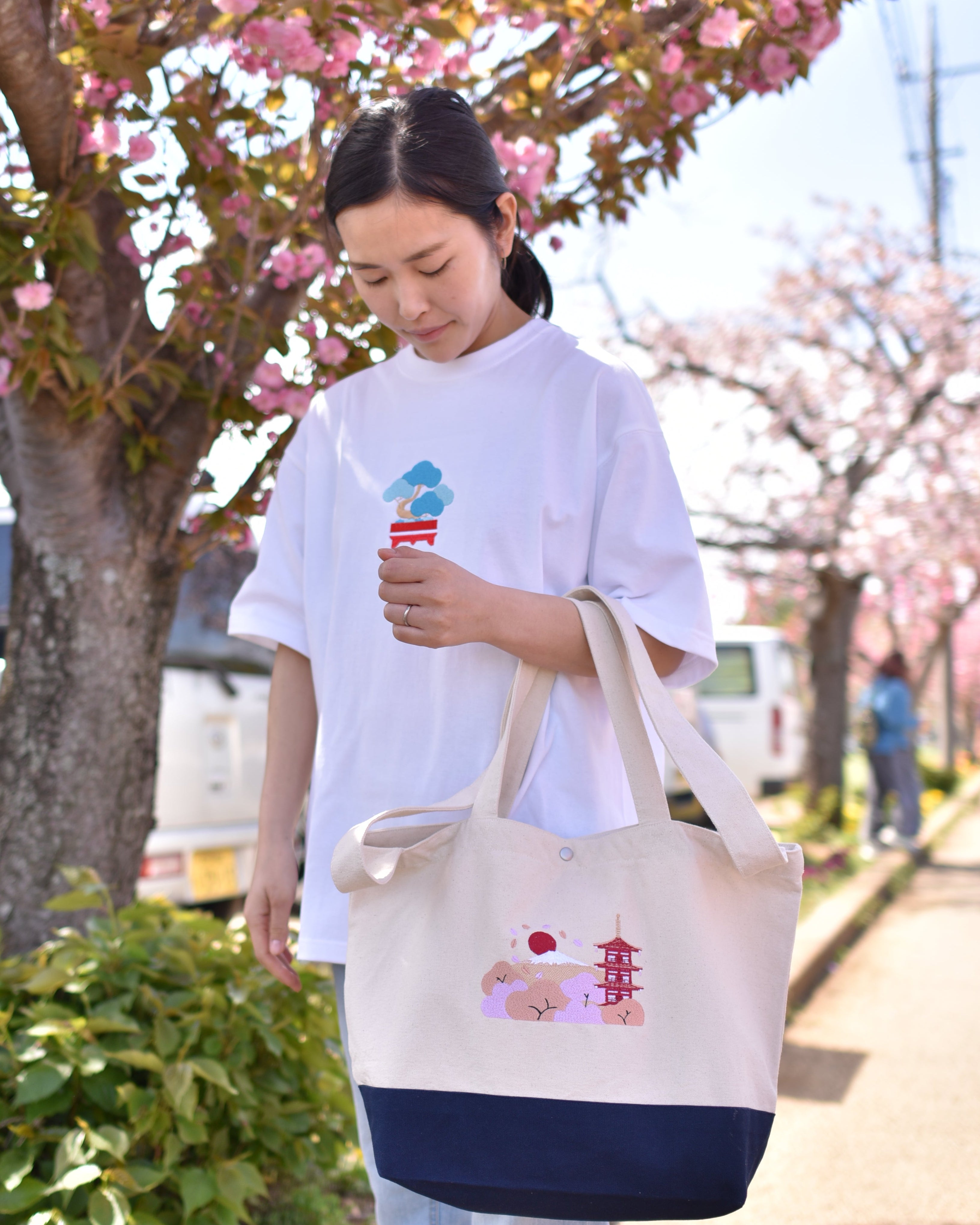 Chureito Fuji Pagoda Landscape | Embroidered 17L Eco-Sustainable Tote Bag