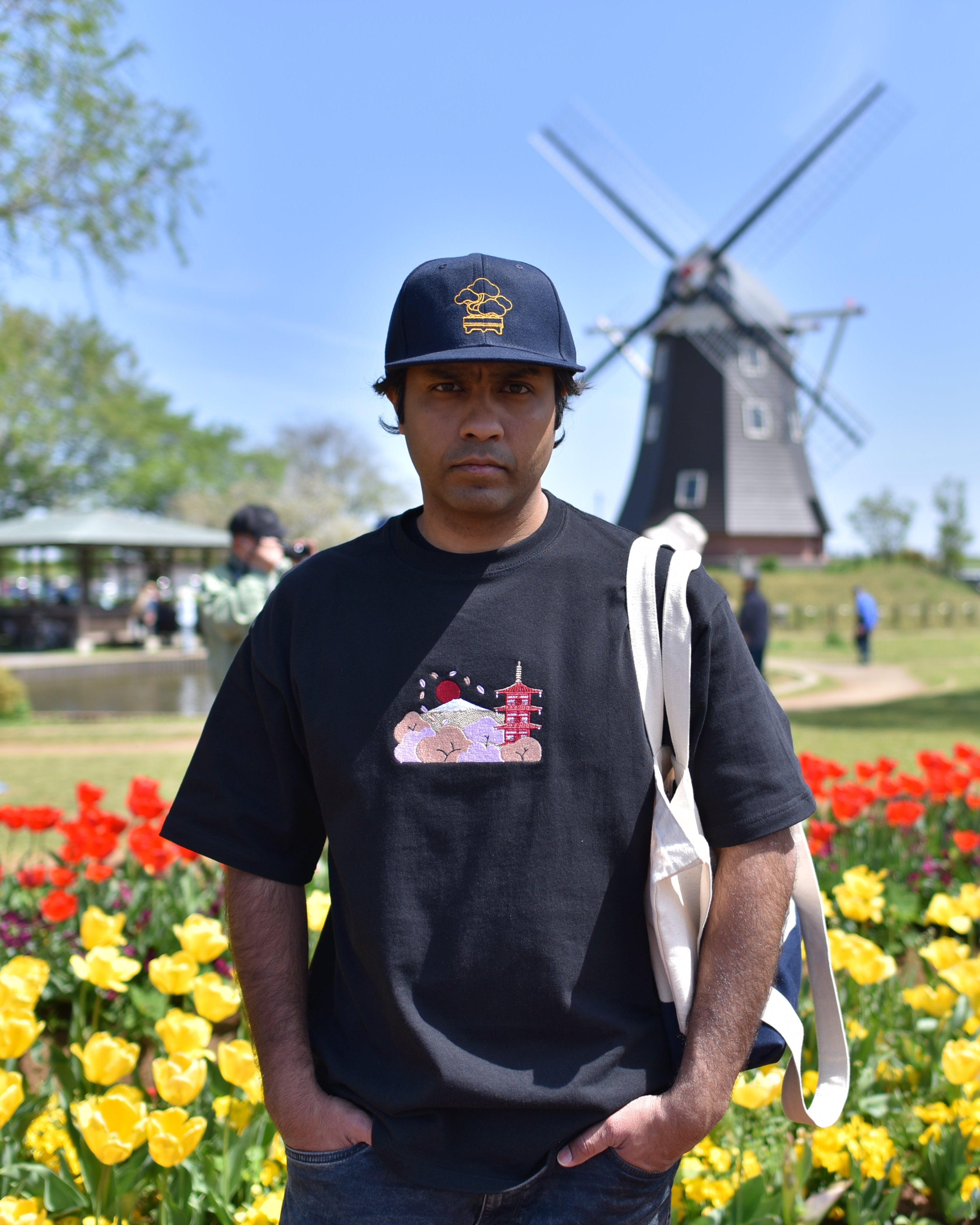 Chureito Fuji Pagoda Landscape | Embroidered 300GSM Organic Cotton T shirt