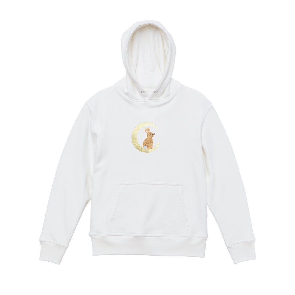 Moonlight Bunny Embroidered 450GSM Heavyweight Pullover Hoodie Sweatshirt