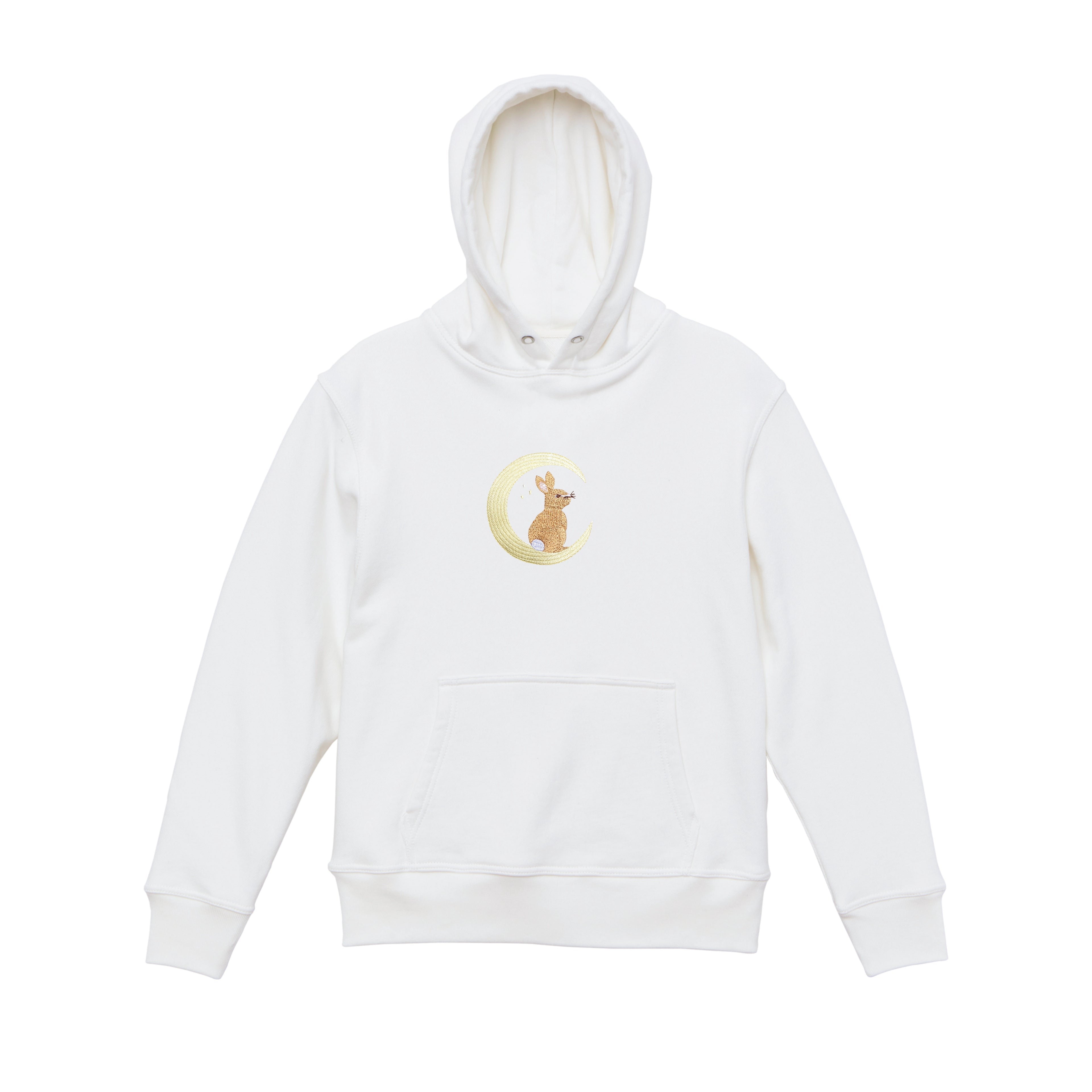 Moonlight Bunny Embroidered 450GSM Heavyweight Pullover Hoodie Sweatshirt