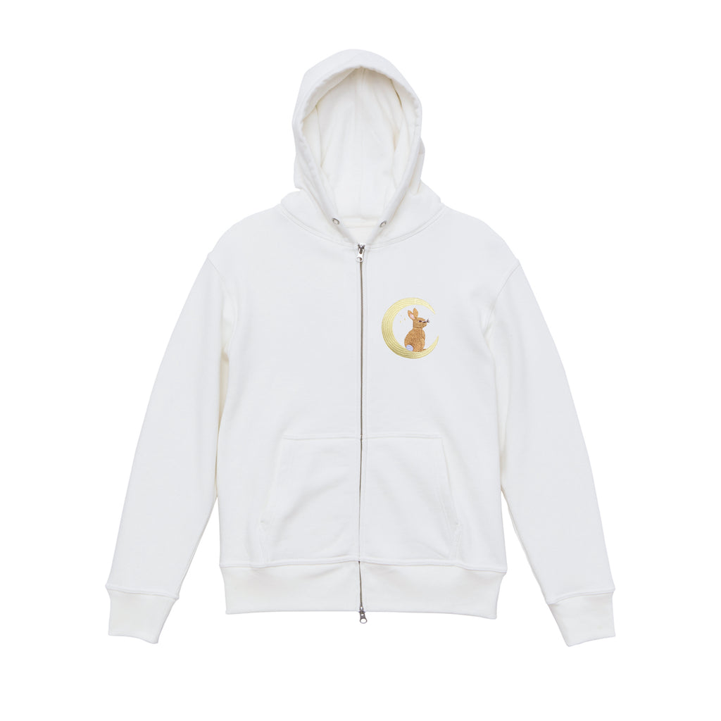 Moonlight Bunny Embroidered 450GSM Heavyweight Pullover Hoodie Sweatshirt