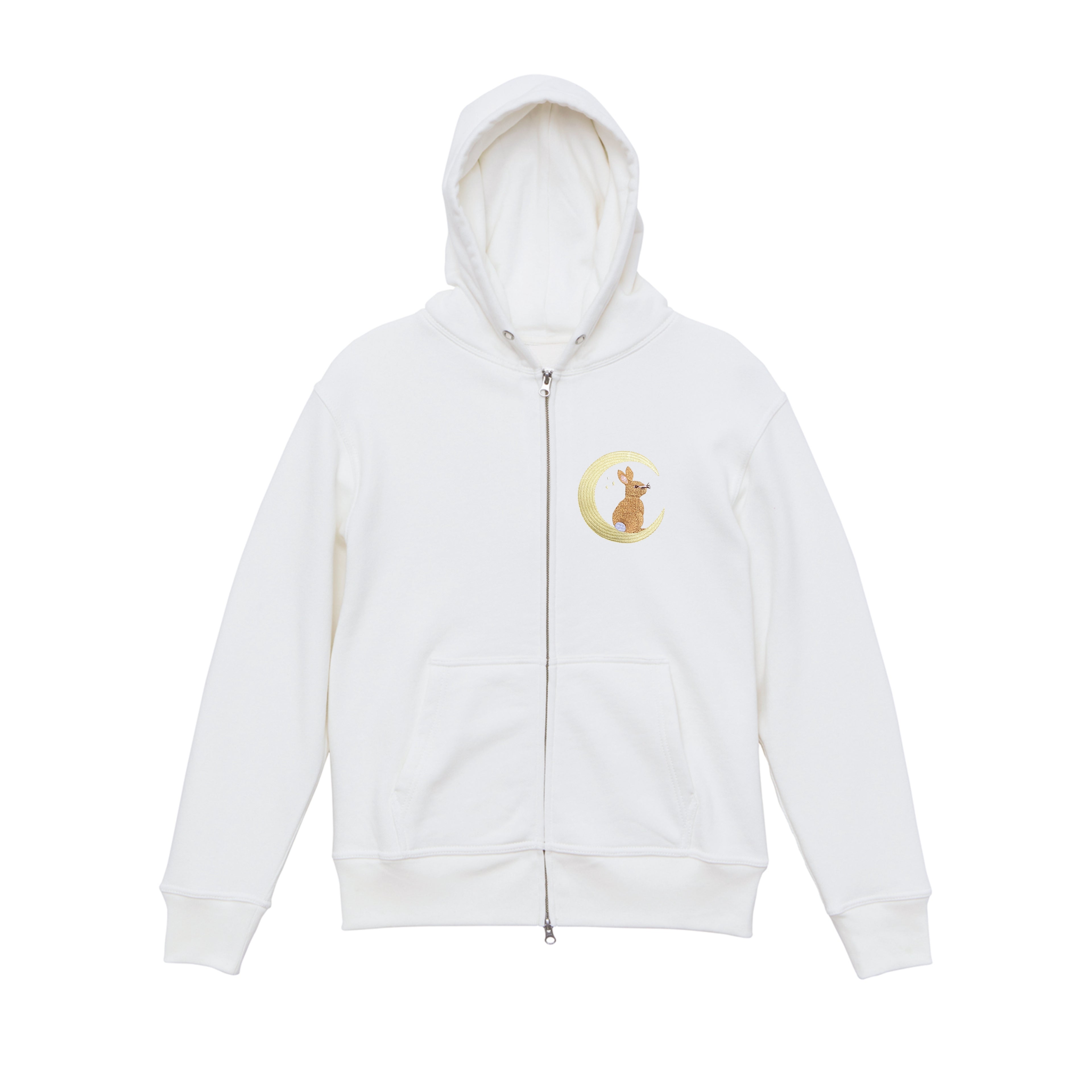 Moonlight Bunny Embroidered 450GSM Heavyweight Pullover Hoodie Sweatshirt