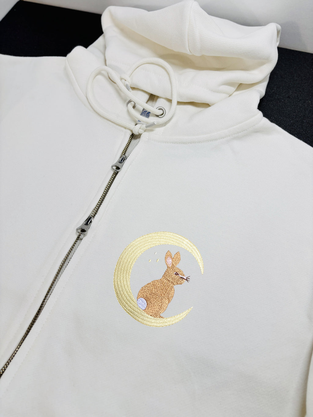 Moonlight Bunny Embroidered 450GSM Heavyweight Pullover Hoodie Sweatshirt